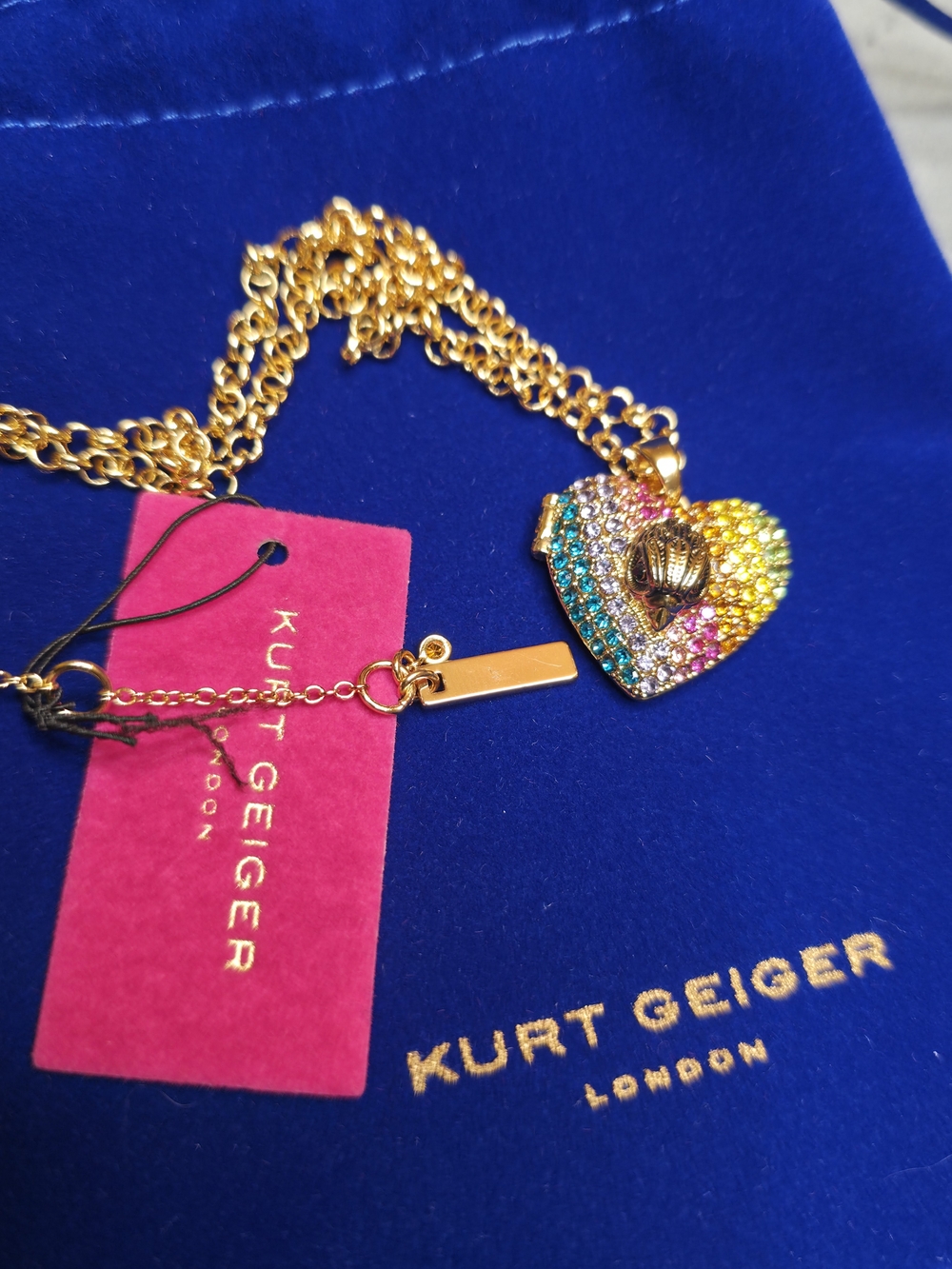 Kurt Geiger Gold Rainbow Crystal Heart Pendant Necklace